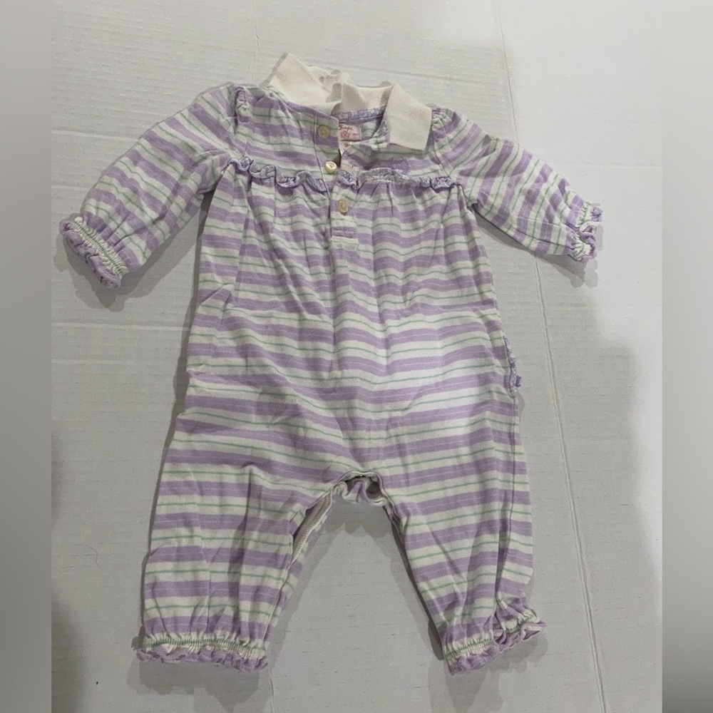 Chaps baby girl purple and white striped footless baby romper size 3m